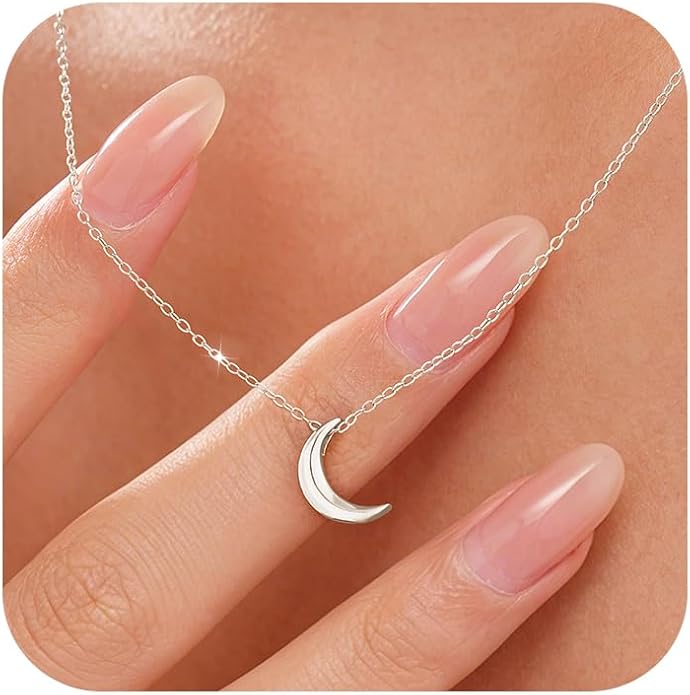 Crescent Moon Necklace for Women, 925 Sterling Silver Crescent Choker Necklace 14K Gold Plated Dainty Half Moon Pendant Necklace for Mother Daughter Mother Wedding Graduation Jewelry Gift