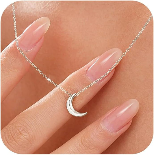 Crescent Moon Necklace for Women, 925 Sterling Silver Crescent Choker Necklace 14K Gold Plated Dainty Half Moon Pendant Necklace for Mother Daughter Mother Wedding Graduation Jewelry Gift