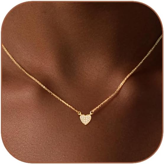 HERIER Cute Heart Necklace Dainty 18k Gold Plated Tiny Heart Pendant Choker Necklaces Small Gold Love Open Heart Chain Necklace for Women Simple Gold Necklace for Women Trendy Jewelry