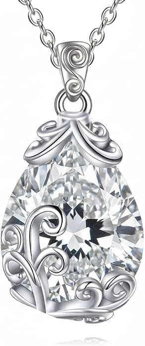 POPLYKE Sterling Silver Gemstone Teardrop Pendant Necklace Crystal Jewelry for Women