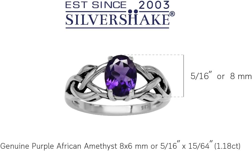 Silvershake 8X6mm Oval Shape Birthstone Gemstone Antique Finishing or Yellow Gold Plated 925 Sterling Silver Celtic Knot Weave Solitaire Ring Jewelry for Women
