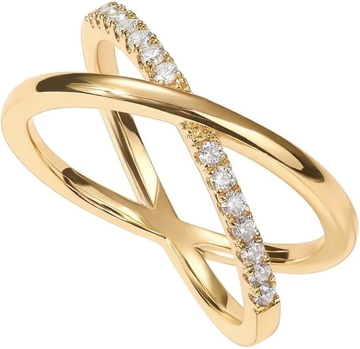 PAVOI 14K Gold Plated X Ring | Simulated Pavé Diamond CZ Criss Cross Ring for Women