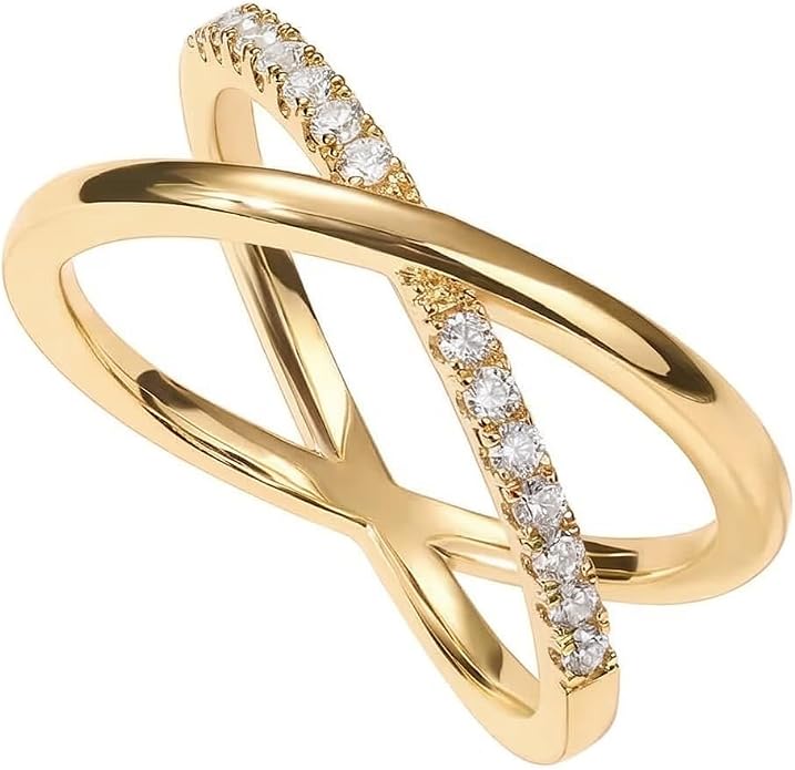 PAVOI 14K Gold Plated X Ring | Simulated Pavé Diamond CZ Criss Cross Ring for Women