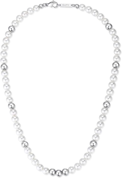 GAVU Men's Pearl Necklace, Pearl Jewelry Crystal Beaded Necklace for Men 20"/22"/24"/26"