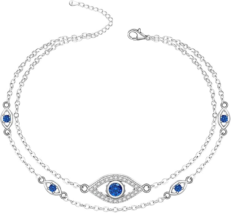 Evil Eye Anklet Sterling Silver Infinity Lotus Flower Evil Eye Anklets for Women Ankle Bracelets Turkish Blue Eyes Protection Chain Jewelry