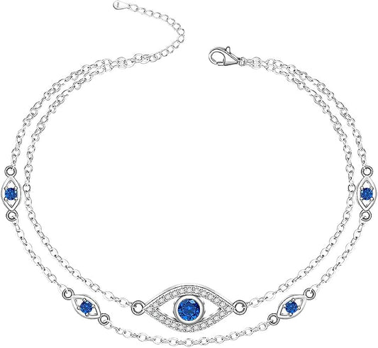 Evil Eye Anklet Sterling Silver Infinity Lotus Flower Evil Eye Anklets for Women Ankle Bracelets Turkish Blue Eyes Protection Chain Jewelry