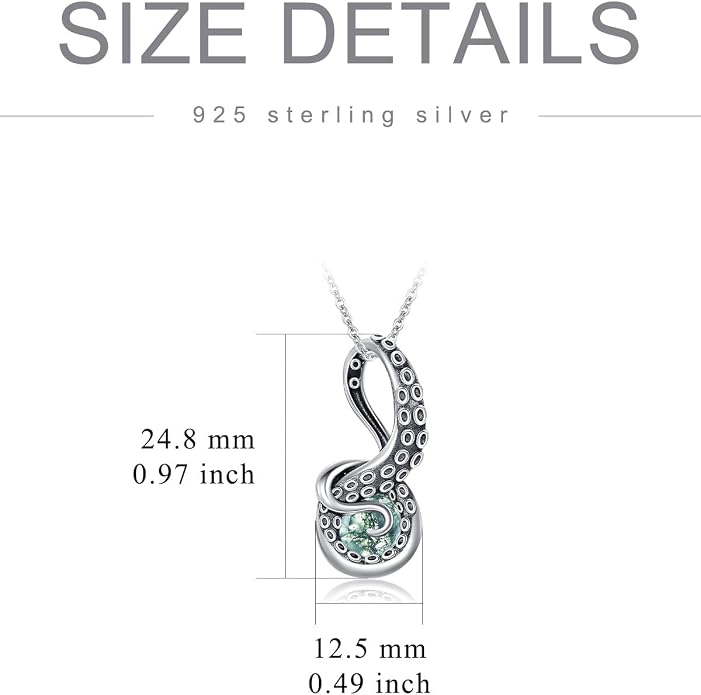 Octopus Tentacles Necklace with Gemston 925 Sterling Silver Octopus Pendant for Women Ocean Jewelry Gift for Women