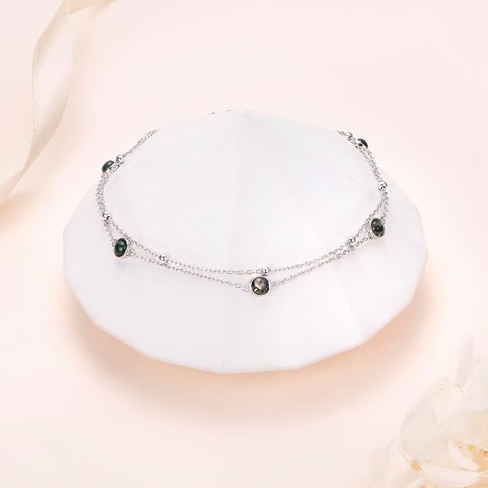 Flyow Anklet for Women S925 Sterling Silver Adjustable Foot Beaded Heart Charm Ankle Bracelet Anklets Jewelry