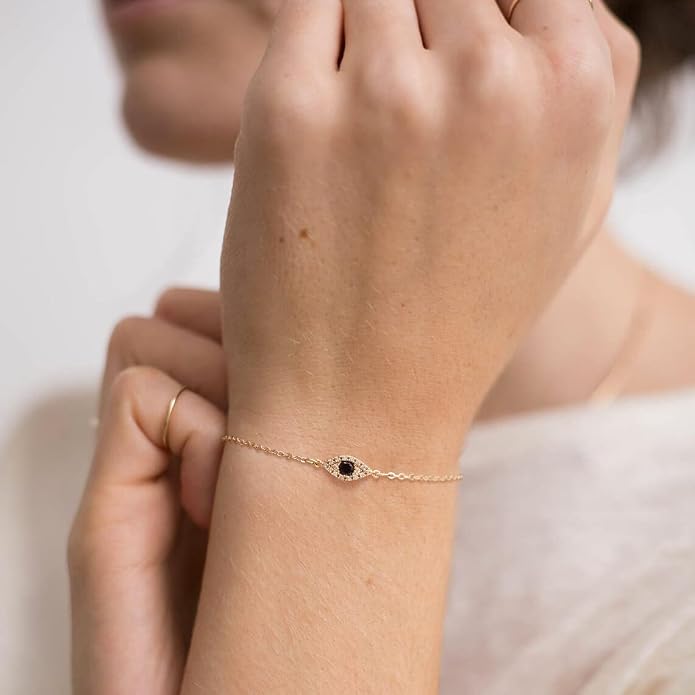 MTMY Evil Eye Bracelet for Women 14K Gold Plated Dainty Bracelets with Crystcal Adjustable Chain Cute Eye Bracelet Gold Jewelry for Her