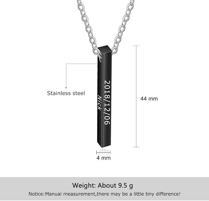 LanM Gifts for Dad Father's Day Gifts Personalized Mens Necklace Custom Name Necklaces for Men Bar Necklace for Women Engraved Initial Name Vertical Bar Necklace for Father