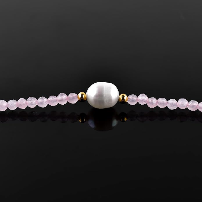 InfinityGemsArt Gemstone Gold Necklace For Women, Birthstone Natural Crystal Stone With Freshwater Pearl Beaded Jewelry, Gold Plated 18 Inch Chain