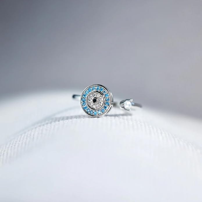 LIU JUN To My Daughter - Evil Eye Fidget Ring For Women, It Can Drive Away Your Anxiety CZ Spinning Adjustable Inspirations Gift Jewelry