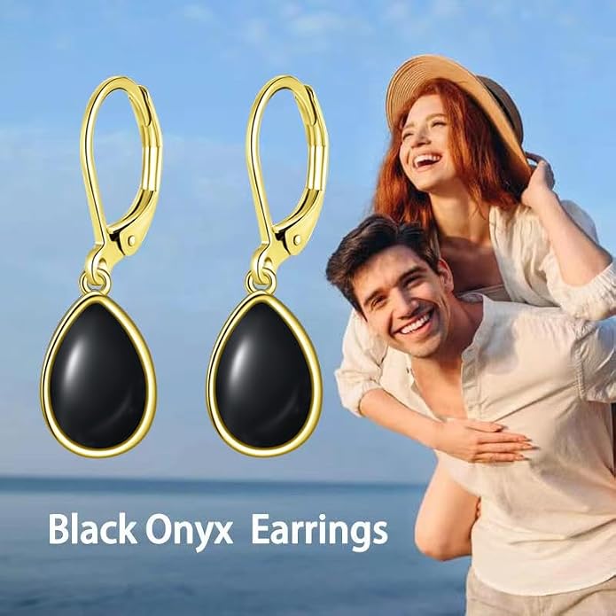 Larimar/Star/Dragonfly/Sunflower/Moonstone/Black Onyx Earrings for Women Leverback Dangle Earrings Hypoallergenic Jewelry for Women