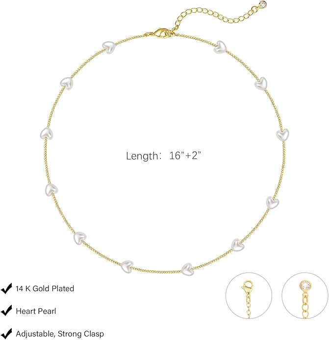 HERIER Cute Heart Necklace Dainty 18k Gold Plated Tiny Heart Pendant Choker Necklaces Small Gold Love Open Heart Chain Necklace for Women Simple Gold Necklace for Women Trendy Jewelry