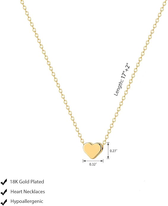 Airmb Cute Heart Necklace for Women Gold/Silver Plated Heart Pendant Choker Necklaces Tendy Love Heart Chain Necklace Dainty Gold/Silver Necklace Jewelry Gifts for Women