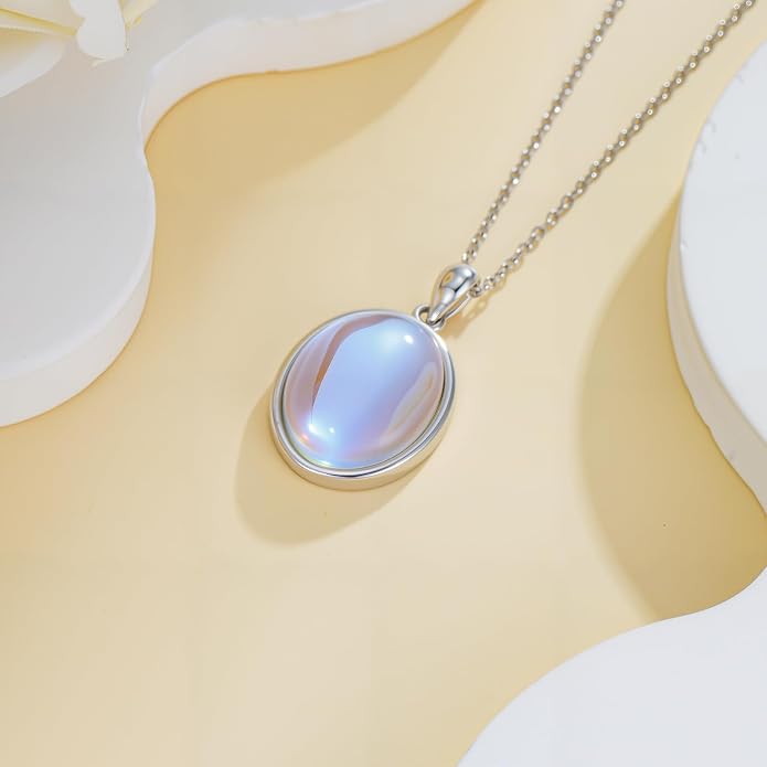 925 Sterling Silver Oval Moonstone/Turquoise Pendant Necklace, Dainty Necklace Jewelry Gifts for Women, with 18+2inch Chain