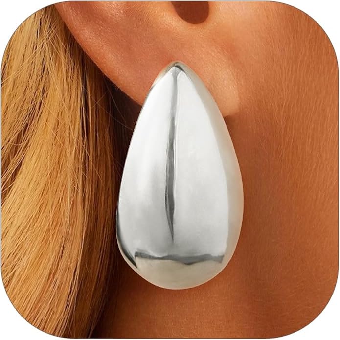 KeyStyle Chunky Gold Hoop Earrings for Women Trendy, Stainless Steel TearDrop Hoops Earring, Lightweight Water Drop Ear Jewerly