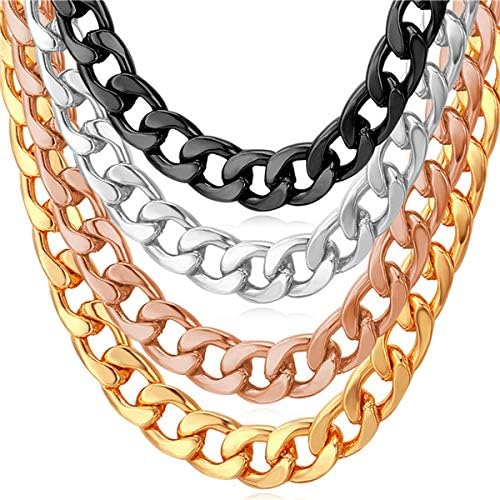 U7 Cuban Link Chain for Men Women Stainless Steel Curb Necklace, 7/9/12/15 MM Chunky Chain Silver/Gold/Black Mens Hip Hop Jewelry 18''-30''