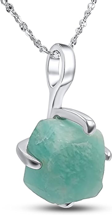 Natural raw gemstone pendant chain necklace with white gold over 925 solid sterling silver, birthstone dainty solitaire gift for her, uniquelan jewelry