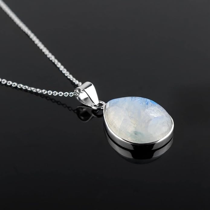 Natural Gemstone Pendant Necklace for Women, Healing Stone Chakra Crystal Birthstone 925 Sterling Silver Chain 18 Inch Birthday Christmas Gifts
