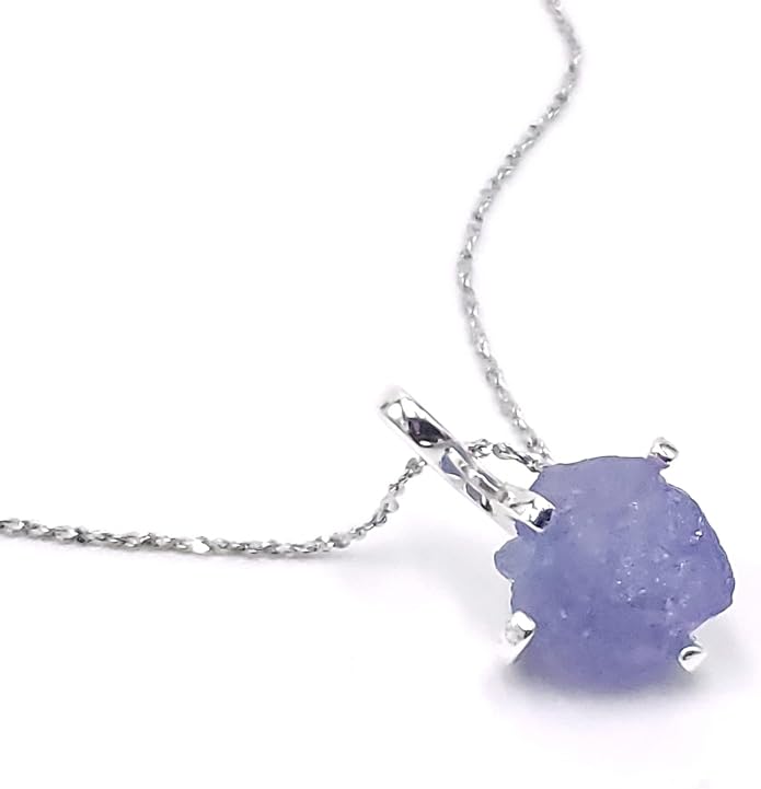 Natural raw gemstone pendant chain necklace with white gold over 925 solid sterling silver, birthstone dainty solitaire gift for her, uniquelan jewelry
