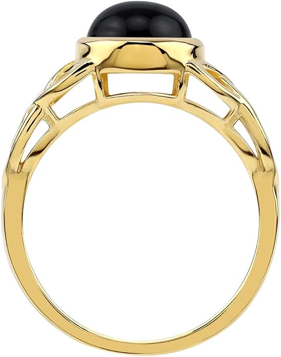 Silvershake 8MM Round Shape Gemstone Antique Finishing or Yellow Gold Plated 925 Sterling Silver Triquetra Celtic Knot Solitaire Ring Jewelry for Women