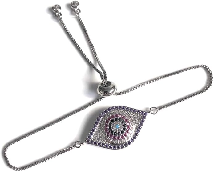 SIFRIMANIA Evil Eye Adjustable Sliding Bead Shiny Bracelet Lucky Charms Jewelry for Women of All Ages