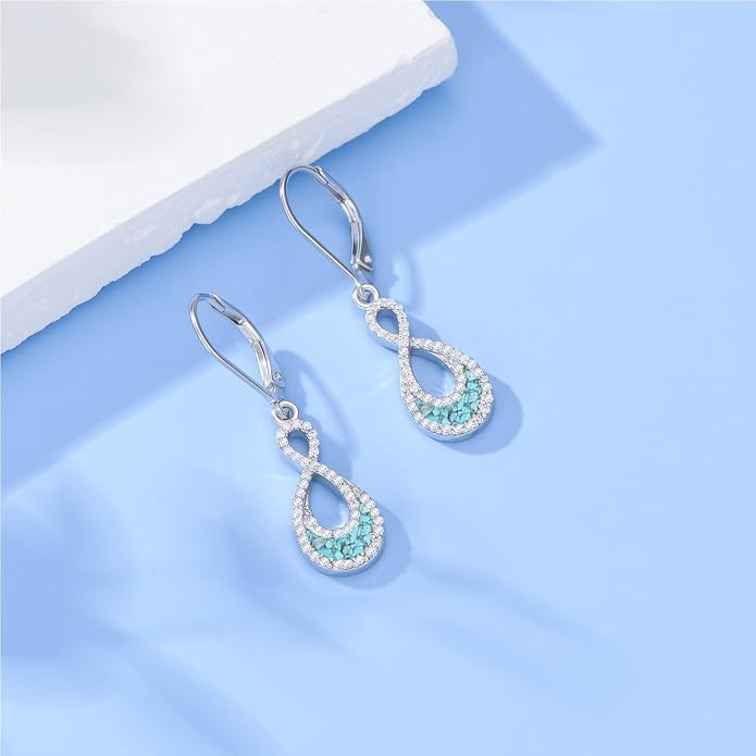 PROESS Moonstone Turquoise Malachite Dangle/Hoop Earrings 925 Sterling Silver Infinity/Wave/Celtic Knot/Clover Filigree Teardrop Earrings Jewelry Presents for Women