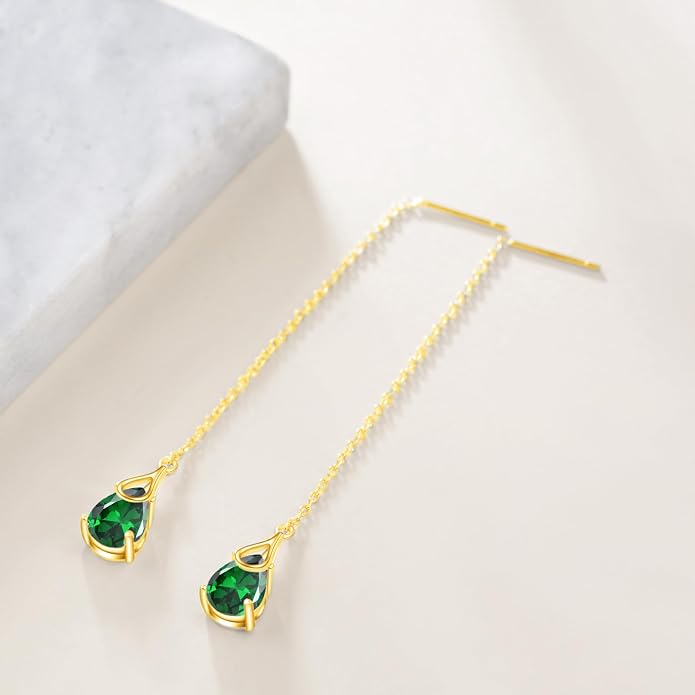POPLYKE Sterling Silver CZ Threader Earrings Teardrop Chain Tassel Dangling Earrings for Women Dangling Jewelry