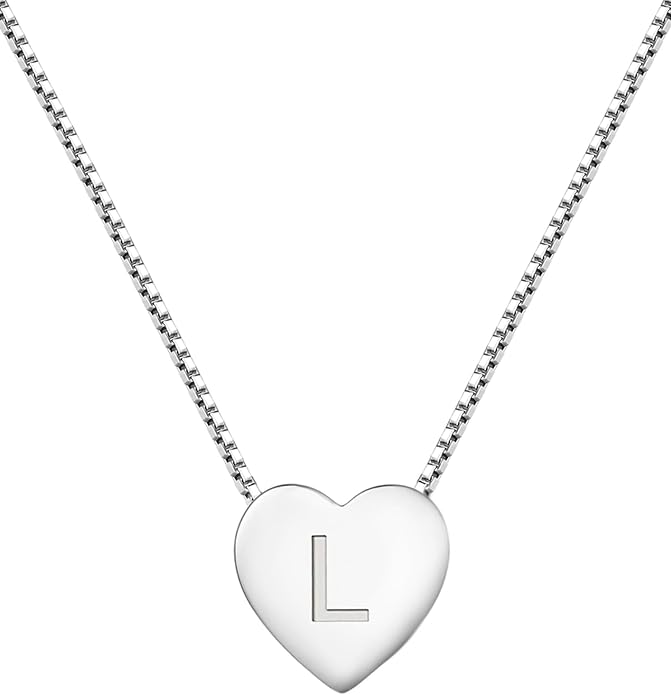 YL Initial Necklace 925 Sterling Silver Heart Letter Pendant A-Z Alphabet Cubic Zirconia Jewelry for Women