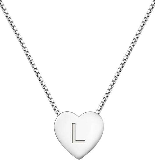 YL Initial Necklace 925 Sterling Silver Heart Letter Pendant A-Z Alphabet Cubic Zirconia Jewelry for Women