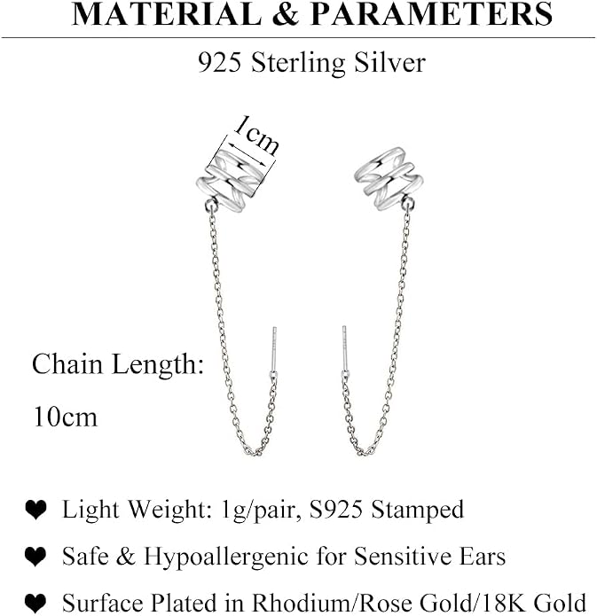 SLUYNZ 925 Sterling Silver Ear Cuff Earrings Chain for Women Crawler Earrings Wrap Helix Climber Earrings