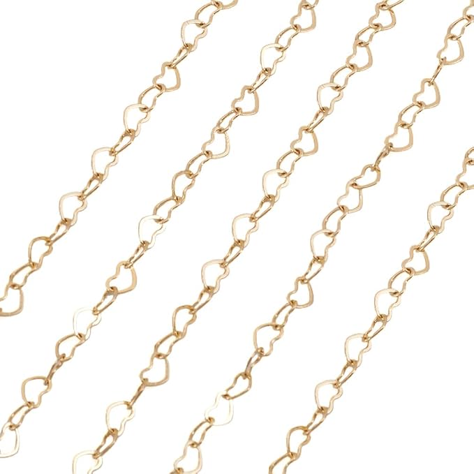 Elecrelive 16.4 Feet 14K Gold Filled Chains Heart Link Chain 5x3.5mm Permanent Jewelry for Women's Trendy Layering Necklace Bracelet Making