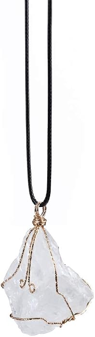 YGLINE Natural Raw Stone Healing Crystal Necklace Wire Wrapped Pendant for Womens Ladies