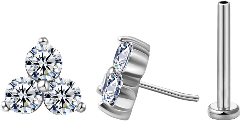FANSING Cartilage Earring Tragus Stud Trio CZ Stone Flat Back Earring for Helix Conch Threadless Push Pin Labret Stud