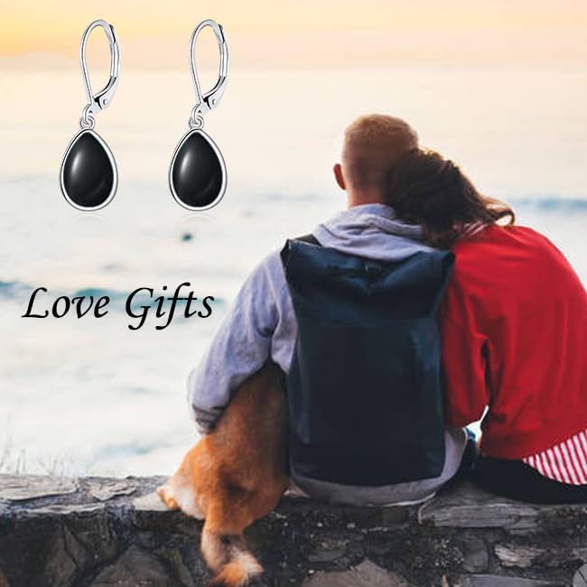 Larimar/Star/Dragonfly/Sunflower/Moonstone/Black Onyx Earrings for Women Leverback Dangle Earrings Hypoallergenic Jewelry for Women