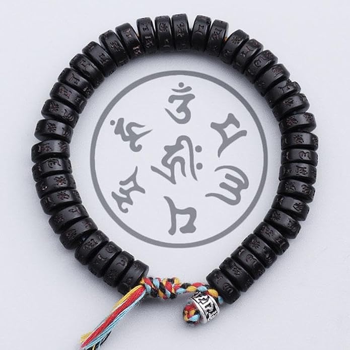 Buddha & Karma Coconut Shell Beads Om Mani Padme Hum Bracelet – Handmade Buddhist Bracelet for Protection, Spiritual Energy, and Inner Peace – Adjustable Meditation Wristband for Men & Women