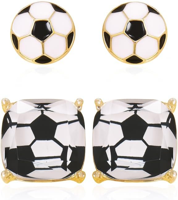 Sports Earring Set for Women Multi Pairs Assorted Multipack - Stud Earrings Jewelry Gift for Sports Mom Football, Baseball, Basketball, Soccer Team