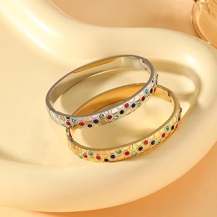 Gold Silver Plated Inspirational Cuff Bangle Bracelets for Women, Multicolor Crystal Statement Jewelry with Gift Box, Encouraging Bracelet Gift for Her Birthday Christmas