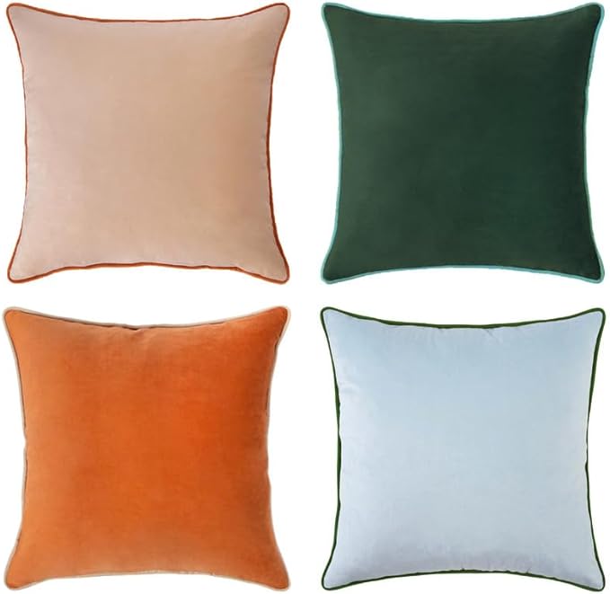 MONDAY MOOSE Decorative Throw Pillow Covers Cushion Cases, Set of 4 Soft Velvet Modern Double-Sided Designs, Mix and Match for Home Decor, Pillow Inserts Not Included (16x16 inch, Orange/Green)