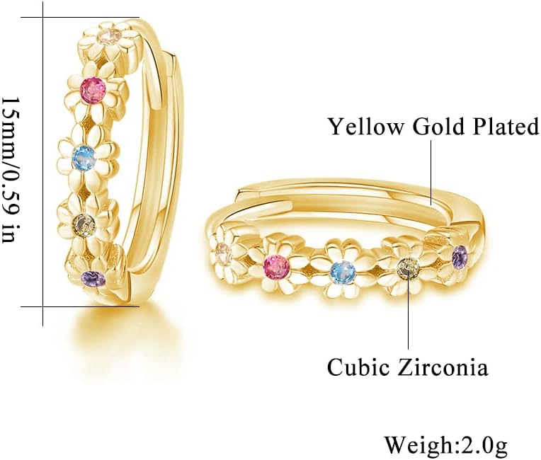 CiNily Small Hoop Earrings for Women Girls Flower Cubic Zirconia Huggie Earrings Hypoallergenic 14K Yellow Gold Plated Cartilage Earrings