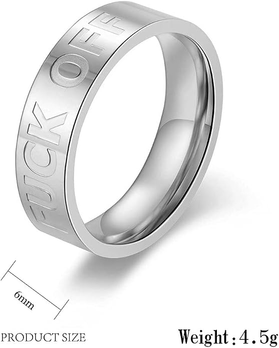 Men's Stainless Steel Cool Personalized Ring Engraved Fuck Off Inspirational Band Silver Gold