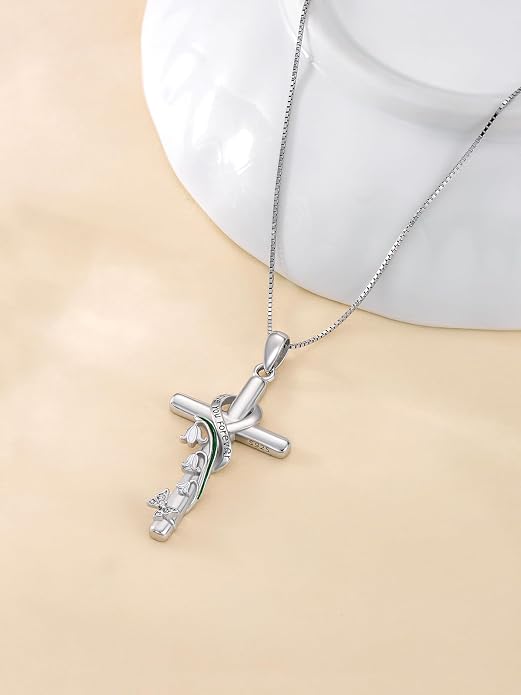 Cross Necklace for Women 925 Sterling Silver I Love You Necklace Religious Jewelry with Gift Box for Mother Daughter