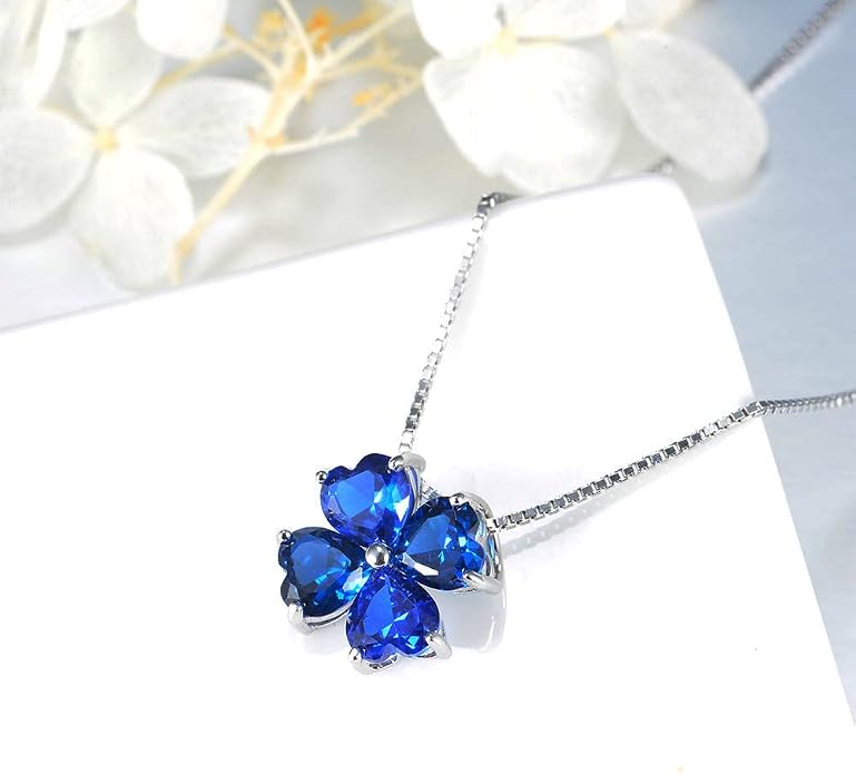 JIANGXIN Colorful Birthstone 925 Sterling Silver Handmade Pendant Necklace for Women Lucky Four Leaf Clover Plant Shamrock Jewelry Rhodium Plated