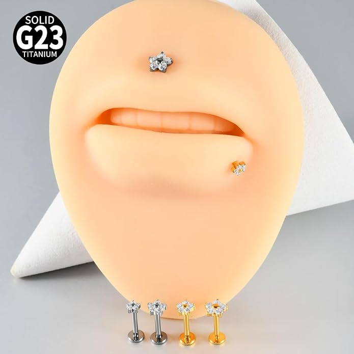 3PCS Titanium Mix Sizes Flower Zircon Lip Piercing Internal Thread Cz Small/Large Flower Labret Tragus Ear Cartilage Flat Piercing