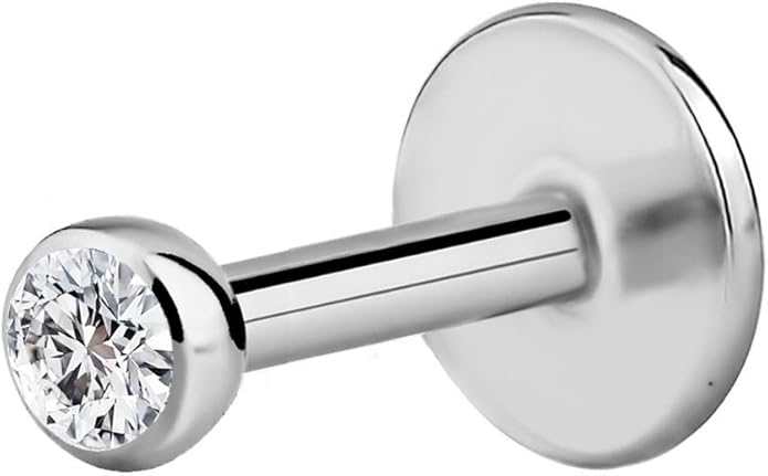 Forbidden Body Jewelry Surgical Steel Earrings Internally Threaded Micro CZ Gem Top Tragus/Helix/Labret Stud with 2mm Top 18G (4mm-10mm)