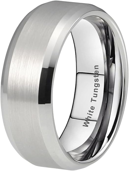 TUTISS 6mm 8mm White Tungsten Rings for Men Women Couple Fashion Jewelry Engagement Wedding Bands Matte Finish Beveled Edges Comfort Fit