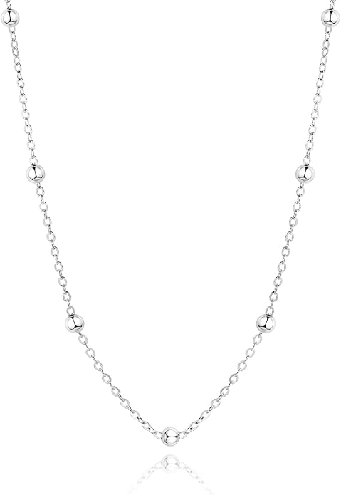 925 Sterling Silver Bead Chain Necklace for Women Simple Dainty Satellite Beaded Chain Necklace, Sturdy Chains Necklaces Jewelry with Lobster Clasp | 16/18/20/22/24 Inches