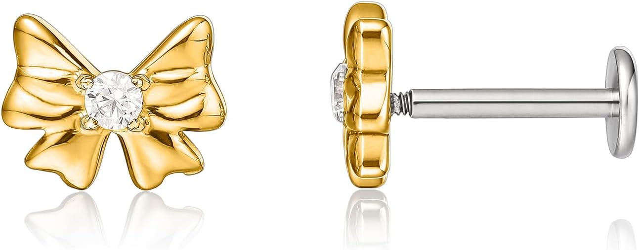 Limerencia 2Pcs 18g Titanium Internally Threaded Tragus Piercing Jewelry Nose Studs Flat Back Earrings Labret, Lip, Helix, Cartilage, Conch, Medusa Piercing for Women Men Sensitive Ears