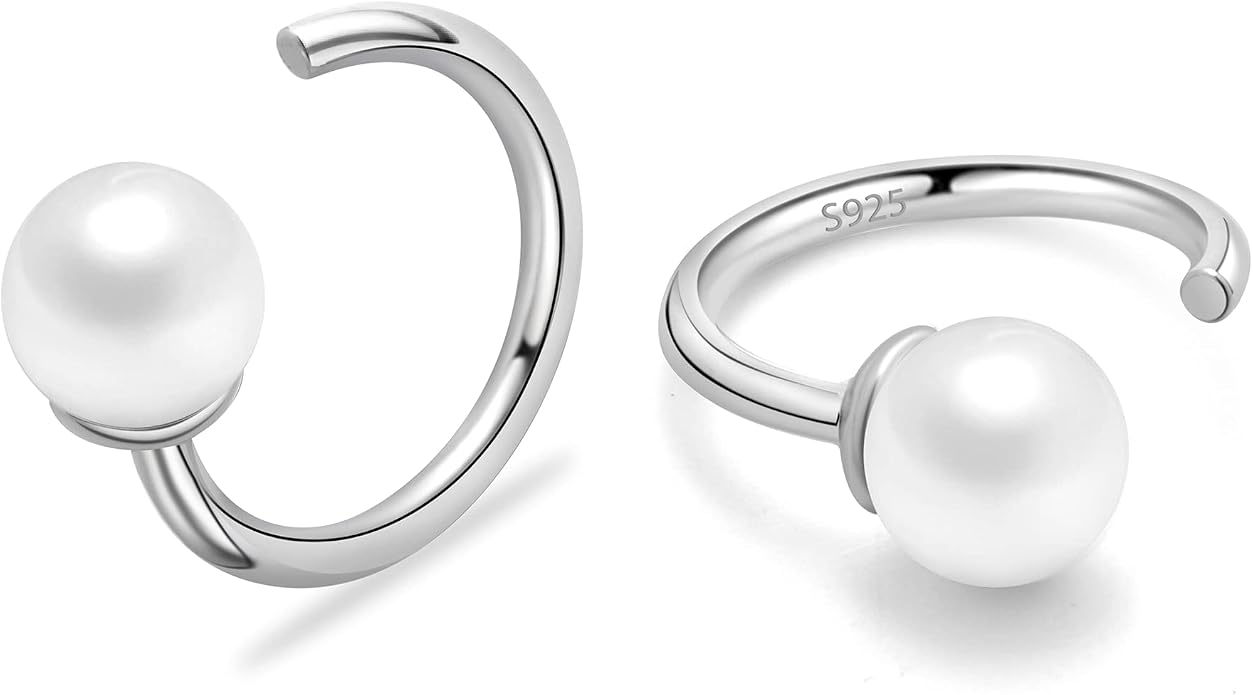 CHIC & ARTSY 925 Sterling Silver Half Hoop Earrings for Women, Small Huggie Hoops Set with Ball Bar Star Moon Cross & Pearl, Lightweight Comfort Fit Everyday & Sleep Earrings
